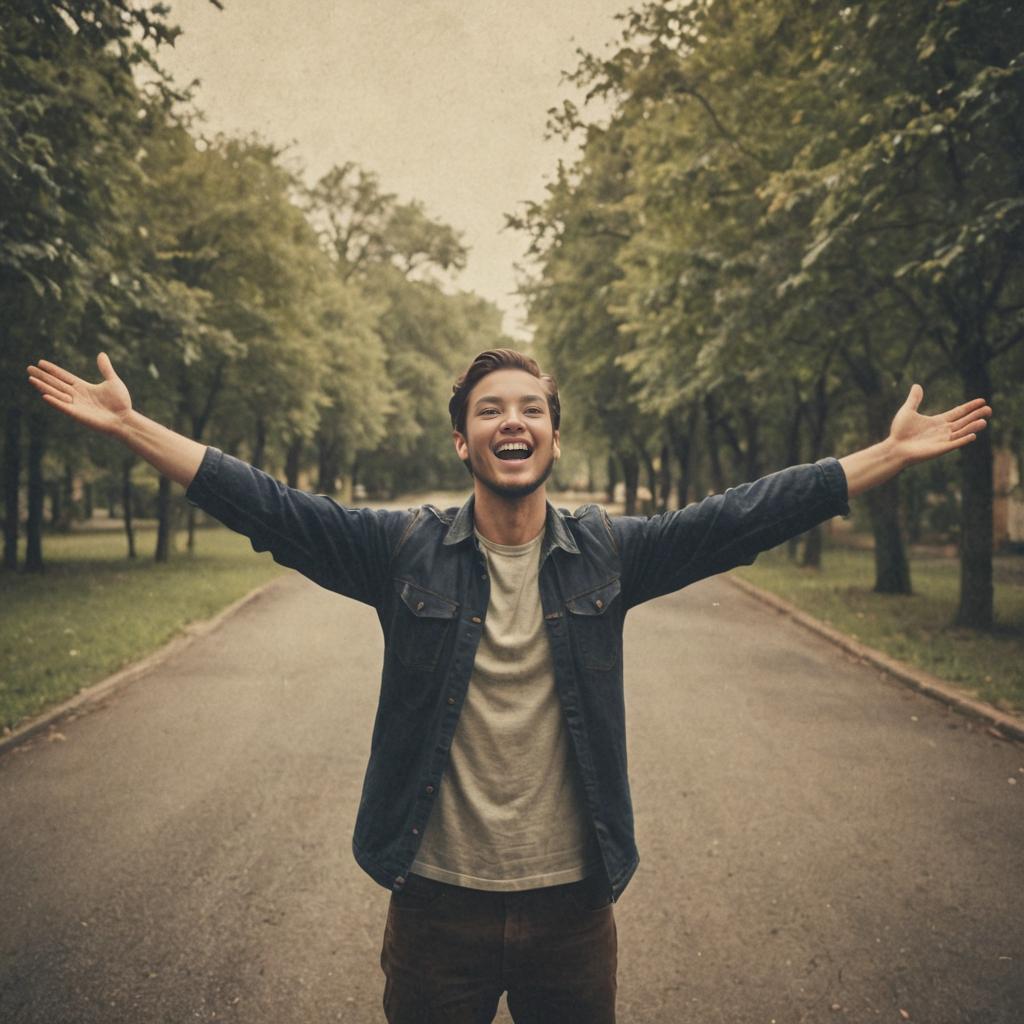 Joyful man in tranquil park