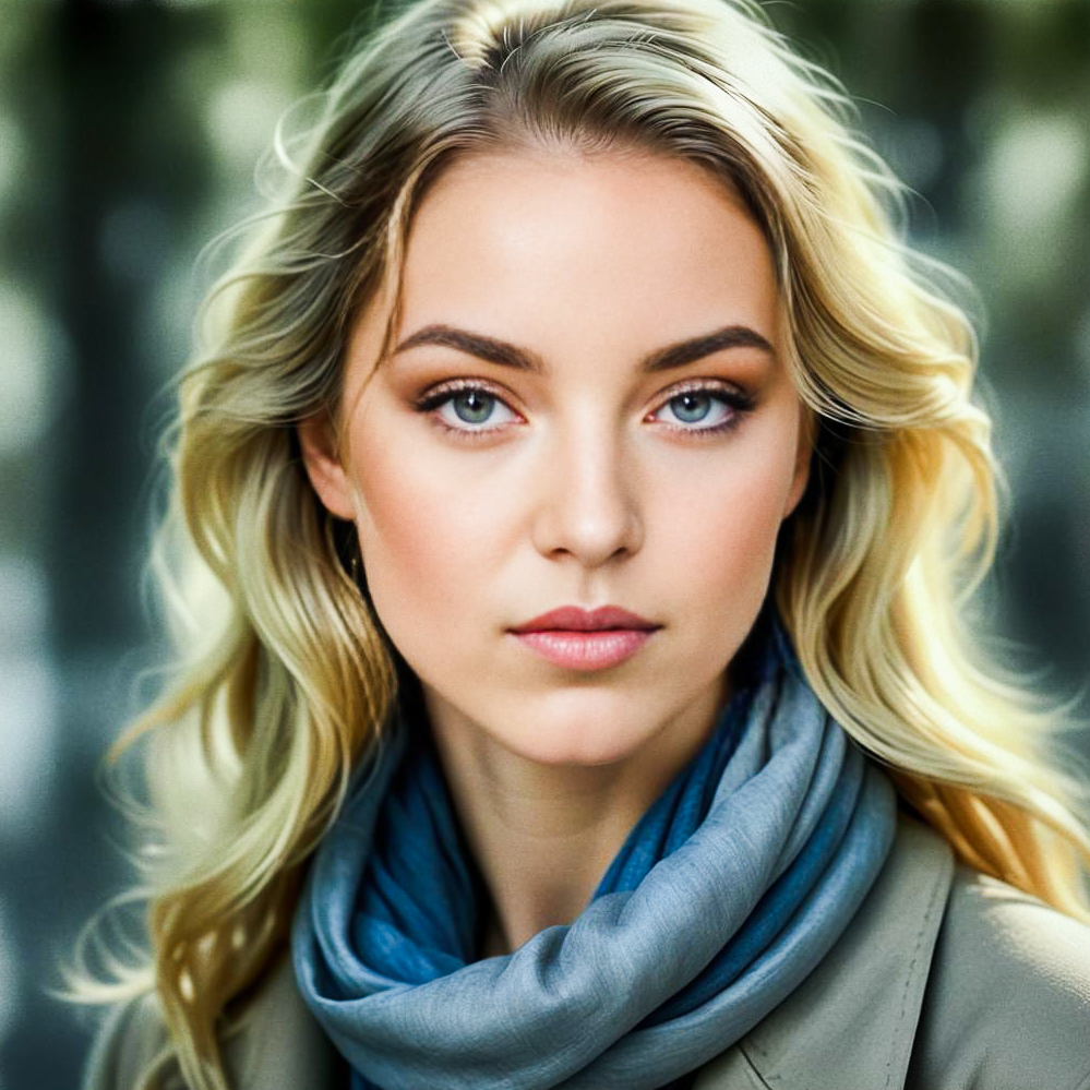 Young Woman with Blonde Hair and Blue Eyes