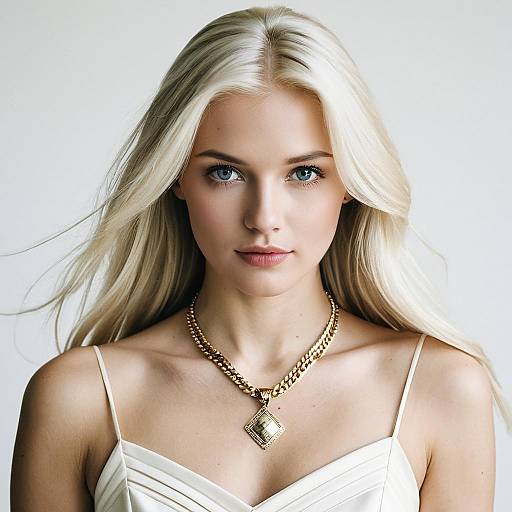 Blonde Woman Wearing Gold Chain Necklace in Minimalist Portrait