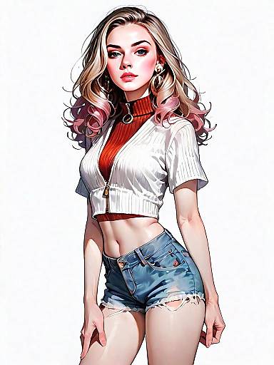 Realistic Comic Style Illustration of Woman in Casual Outfit with Blonde Hair