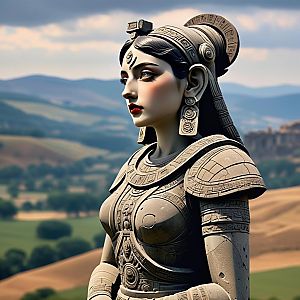 3D Statue of Woman in Ancient Armor
