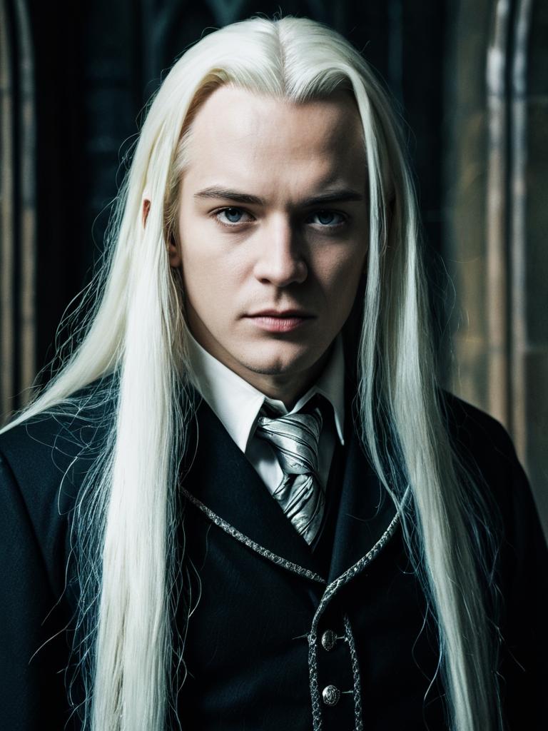 Man in Harry Potter Lucius Malfoy Costume Cinematic Realism Portrait