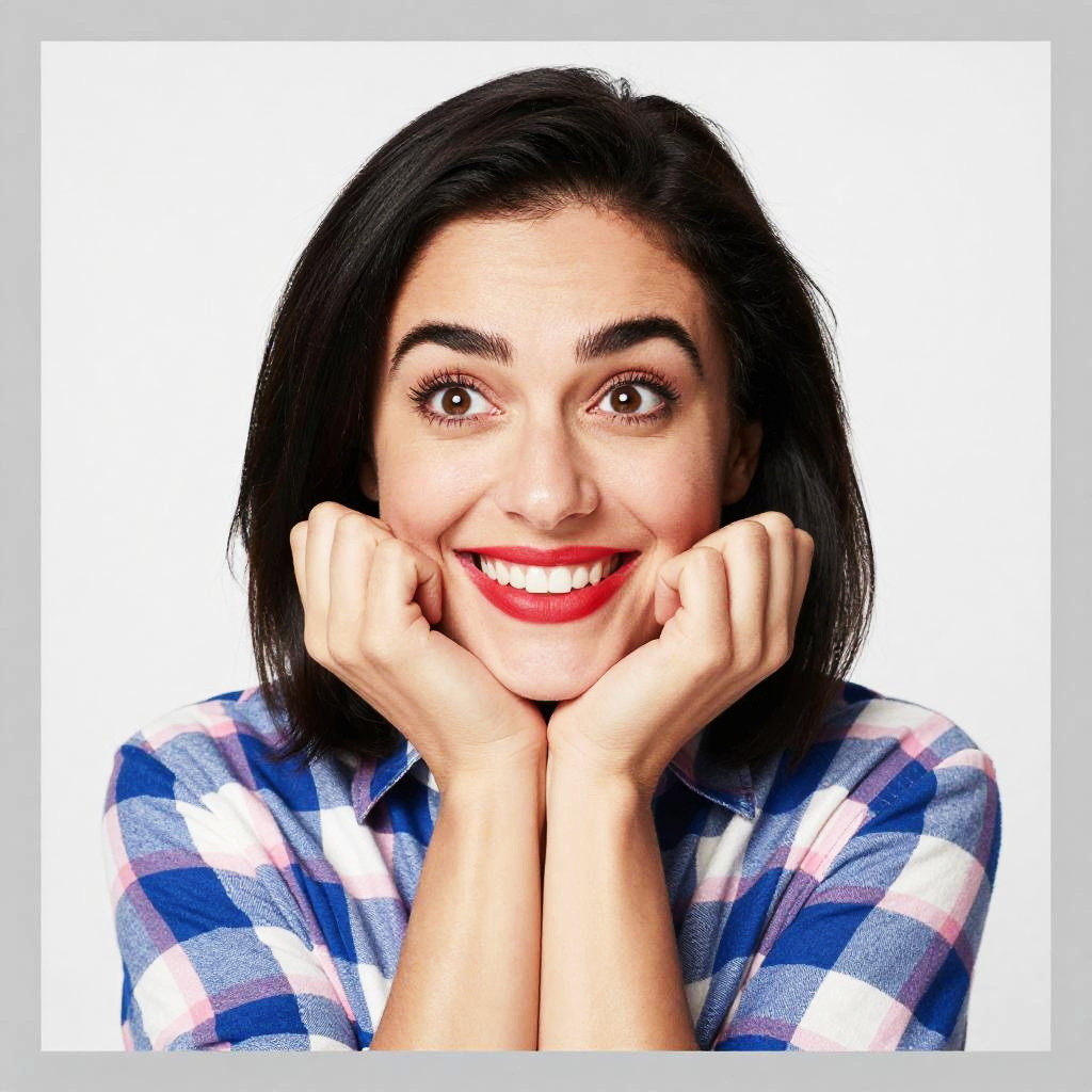 Happy Young Woman Smiling in Checkered Shirt – Gen Z Portrait