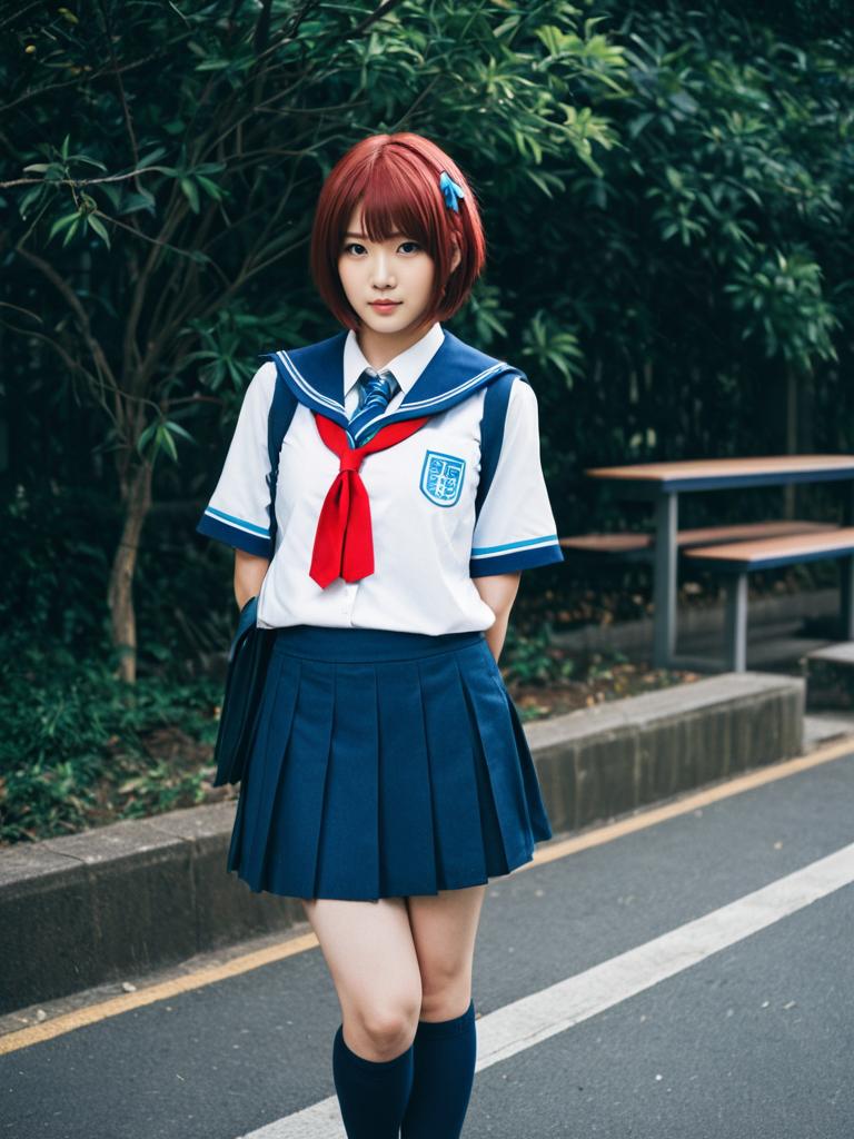 Aoba Tsugumi Japanese School Uniform Cosplay Outdoor Portrait