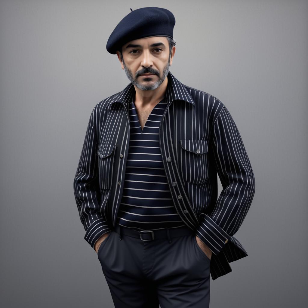 Stylish Man in Striped Jacket and Beret