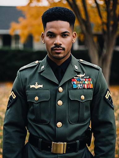 Male Soldier in Formal Military Uniform with Autumn Background
