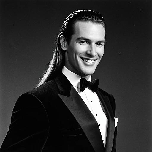 Elegant Man in Classic Black Tuxedo with Slicked-Back Hair - Vintage Portrait