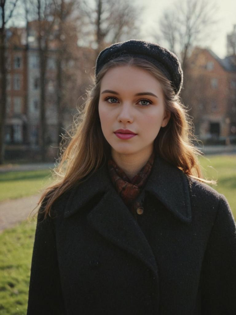 Elegant young woman in black coat