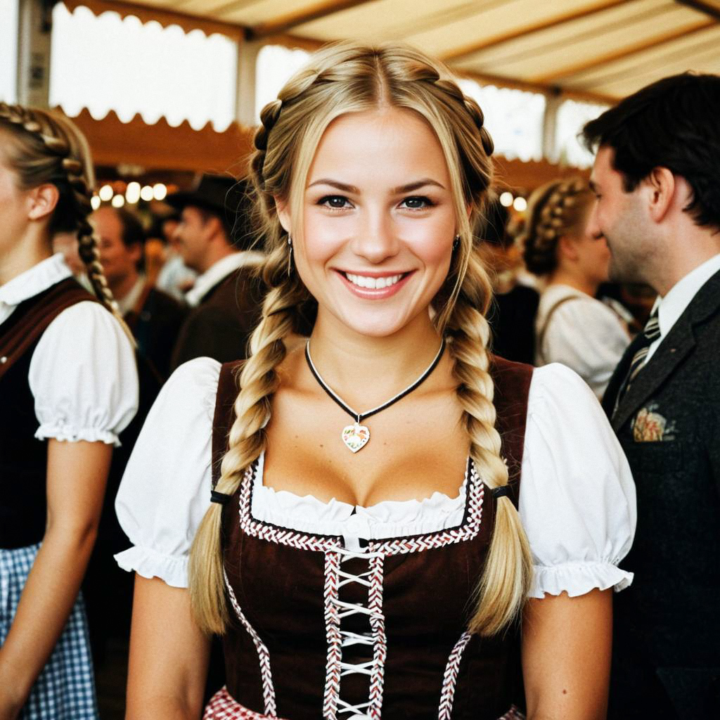 Smiling Woman in Bavarian Dress at Cultural Celebration