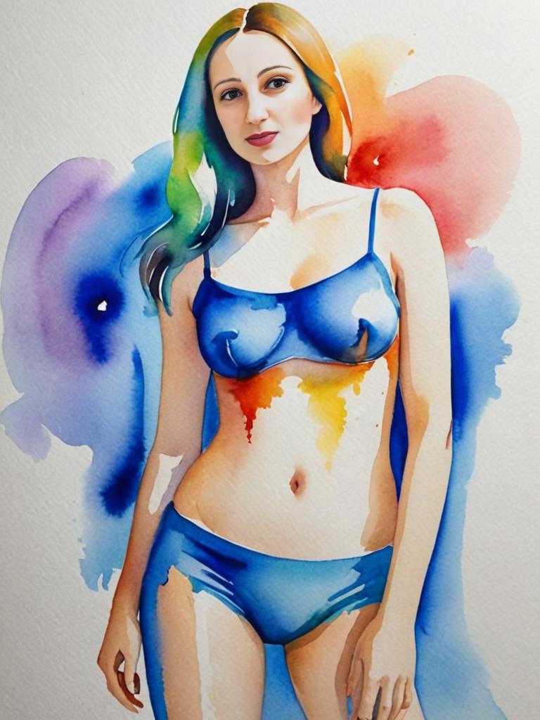 Artistic Watercolor of Woman with Vibrant Hair