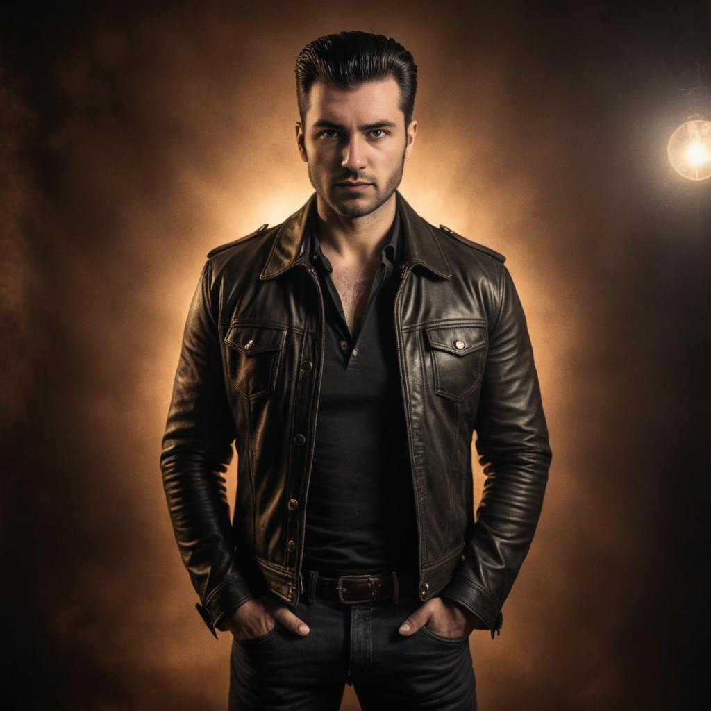 Confident Man in Stylish Leather Jacket