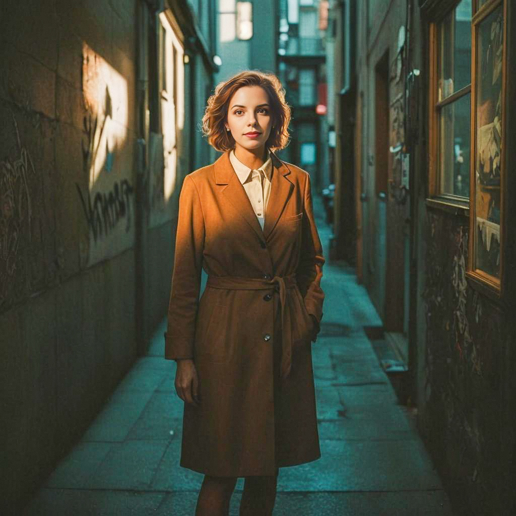 Confident Woman in Urban Alleyway Confident Woman in Urban Alleyway