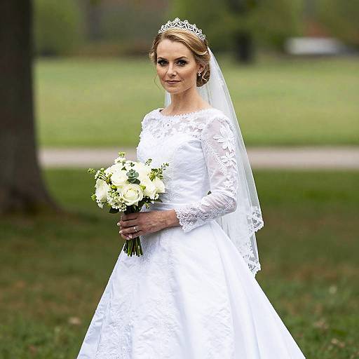 Traditional Danish Wedding Dress Bride in White with Lace and Tiara