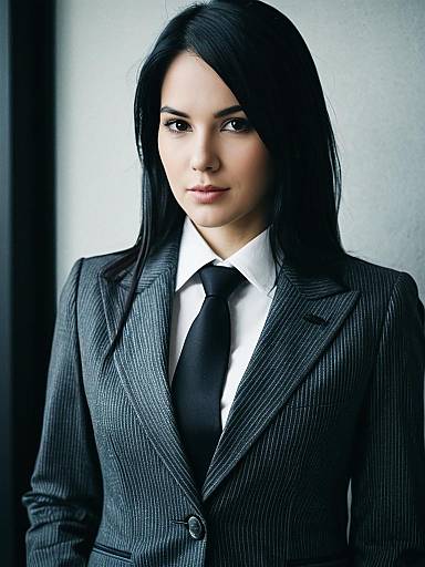 Woman in Formal Business Attire Pinstripe Suit with Sharp Textures
