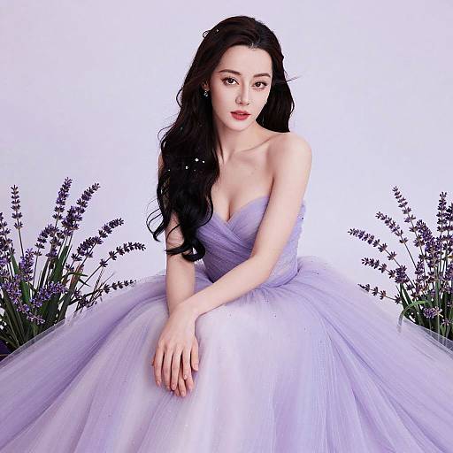 Elegant Woman in Lavender Ball Gown with Floral Accents
