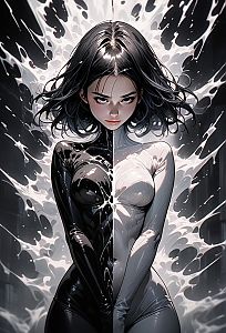 Striking Digital Art of Woman in Duality Bodysuit
