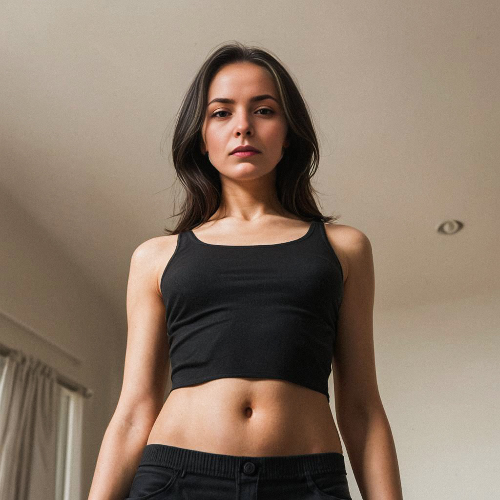 Confident Young Woman in Black Outfit