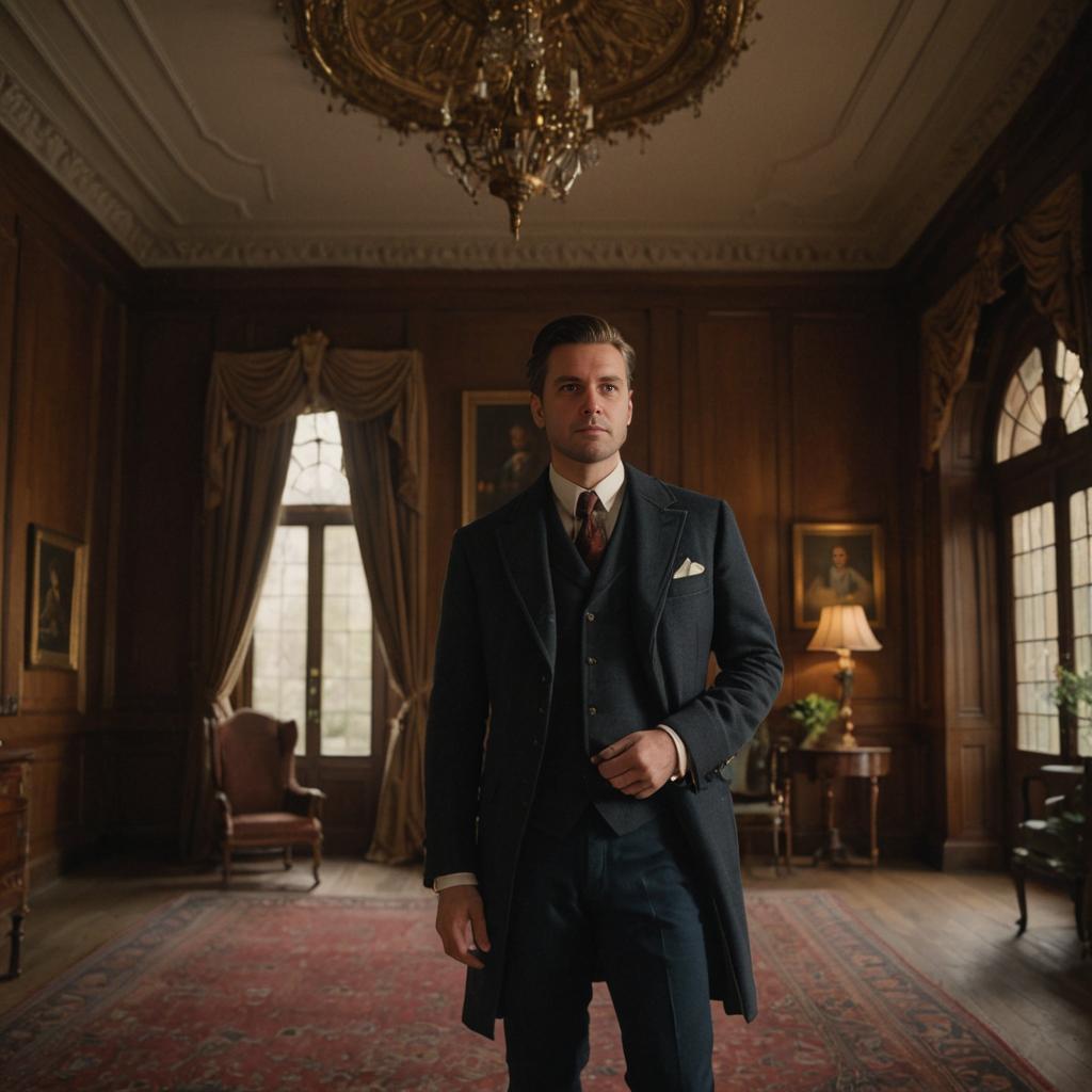 Confident Man in Elegant Vintage Room