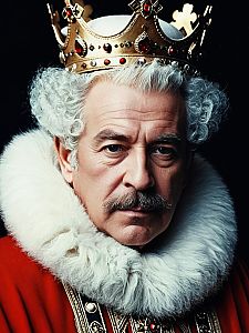 Photorealistic Portrait of Man in Ornate King Outfit and Crown Costume