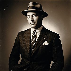 Man in Pinstripe Suit and Fedora - Vintage Portrait
