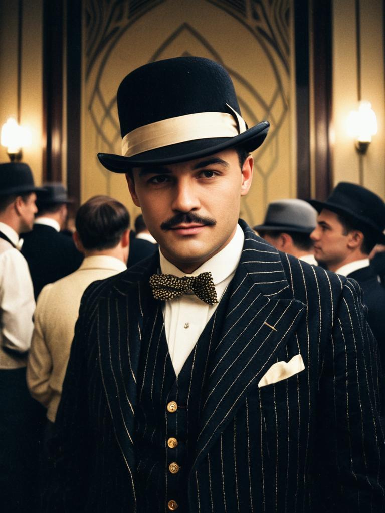 Man in Gatsby Party Costume 1920s Vintage Photorealistic Portrait