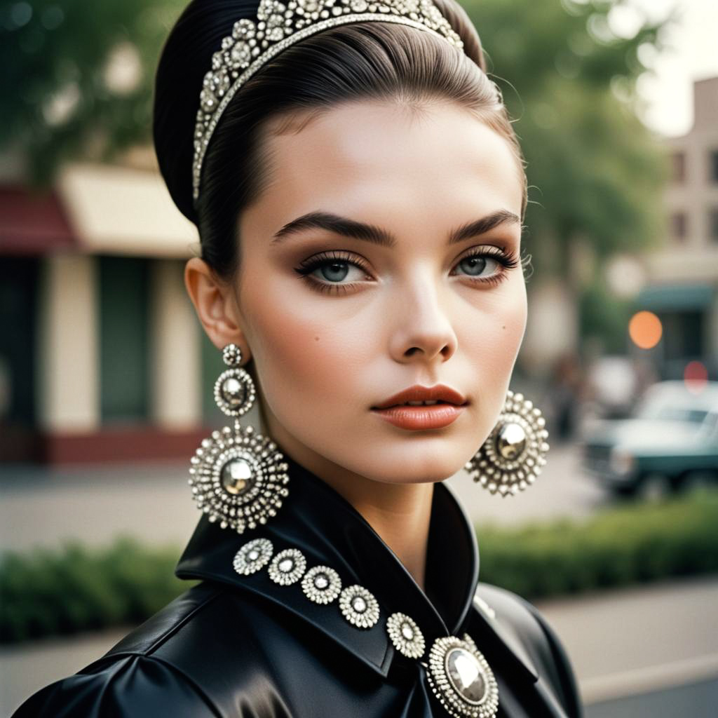 Glamorous Woman in Chic Black Outfit with Jewelry