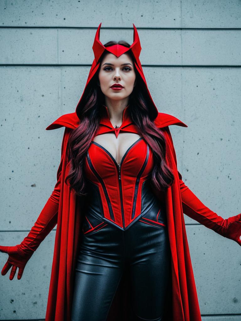 Woman in Scarlet Witch Costume Detailed Editorial Cosplay Photo