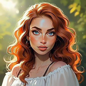 Woman with Blue Eyes and Red Hair in Natural Background