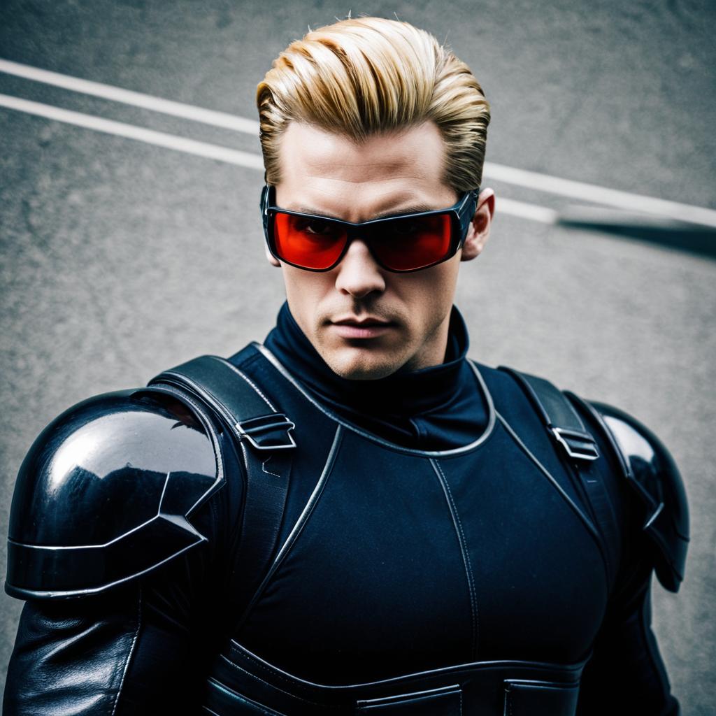 Man in Futuristic Black Armor with Red Sunglasses - Sci-Fi Portrait