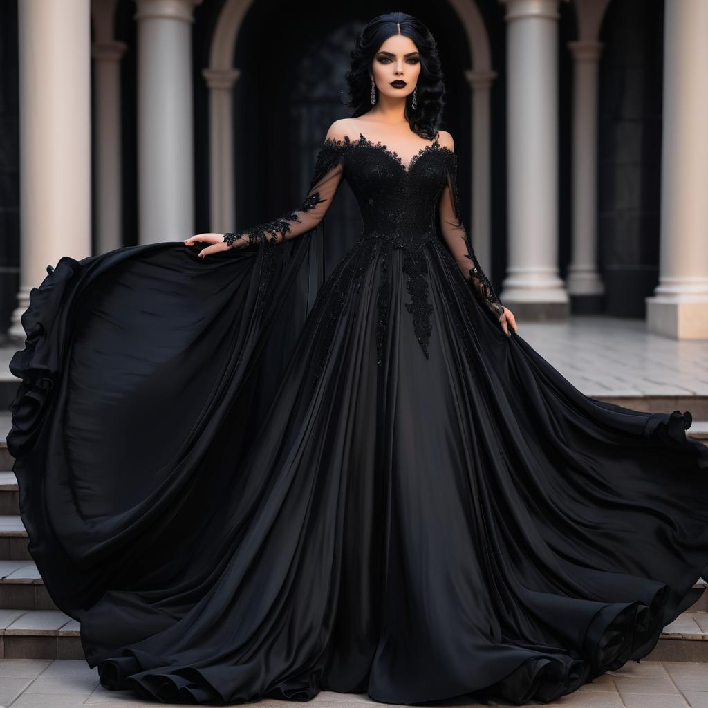 Elegant Woman in Black Gown