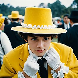 Young Man in Yellow Costume at Festival