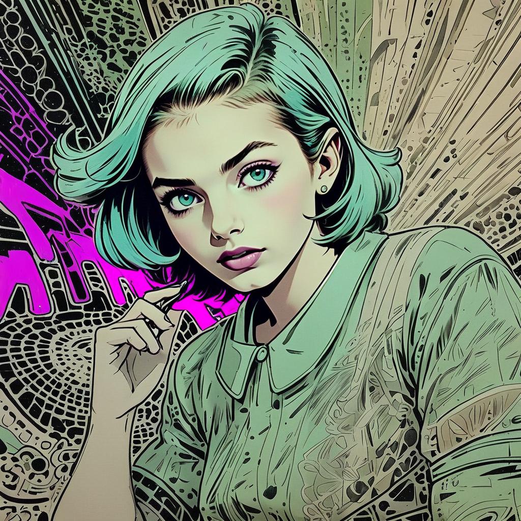 Stylized Woman with Teal Hair and Blue Eyes Stylized Woman with Teal Hair and Blue Eyes