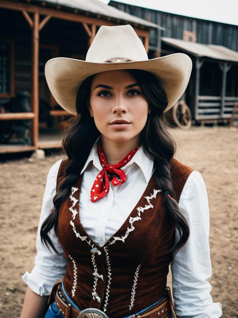 Photorealistic Woman in Cowgirl Costume Western Cosplay Portrait