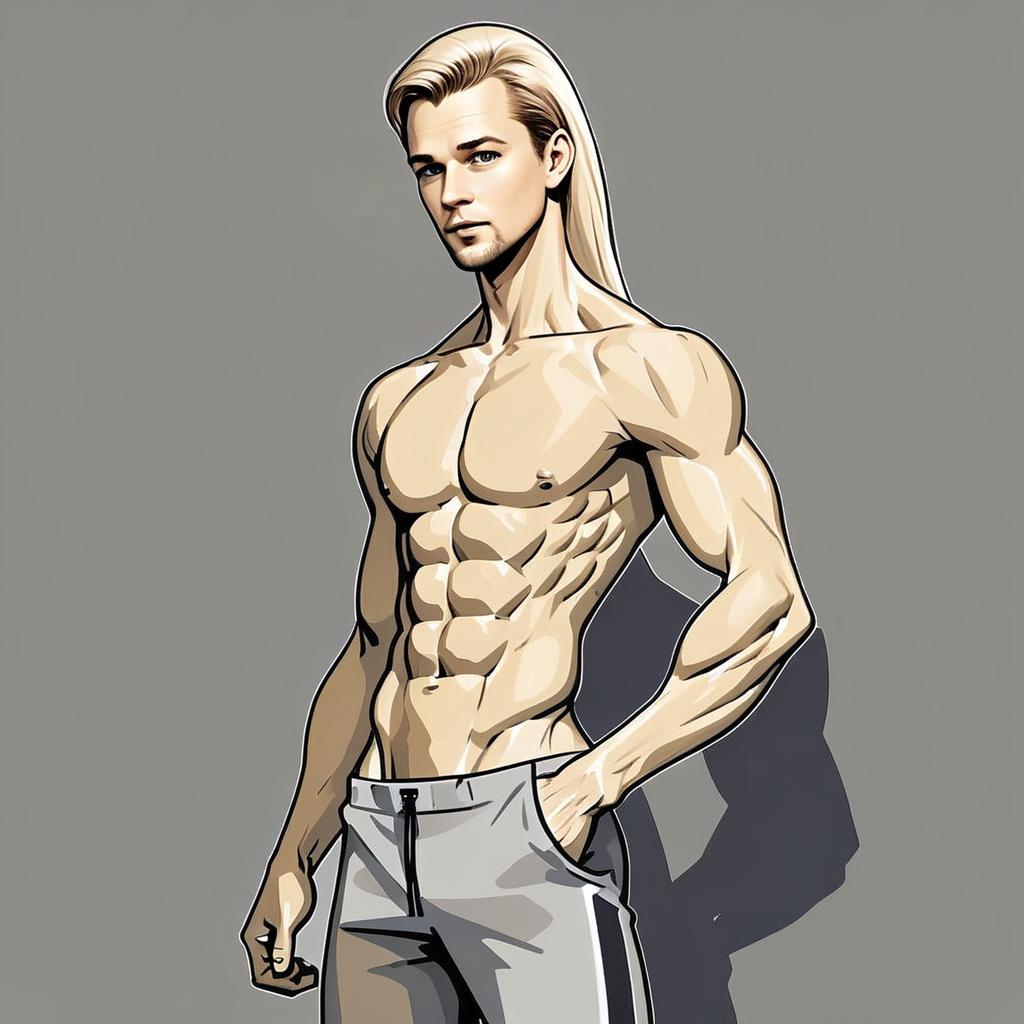 Muscular Man with Long Blonde Hair in Comic Style