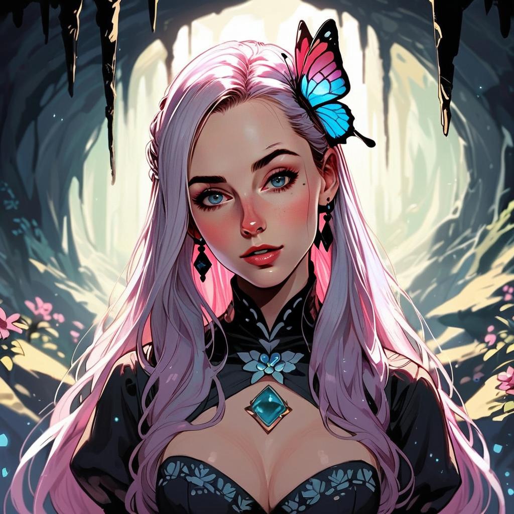 Fantasy Woman with Pastel Pink Hair in Cave Fantasy Woman with Pastel Pink Hair in Cave