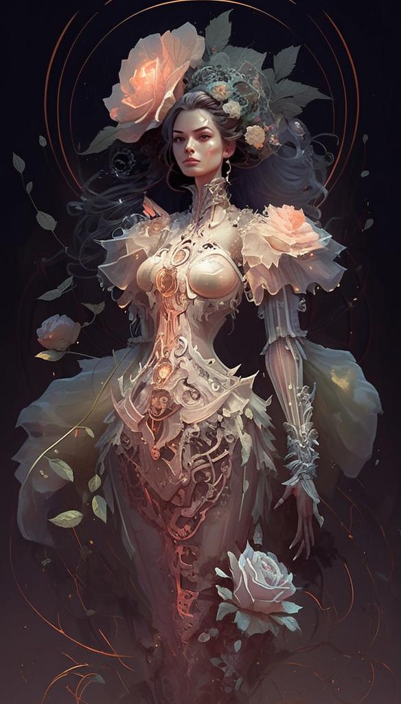 Elegant Woman in Nature-Inspired Gown