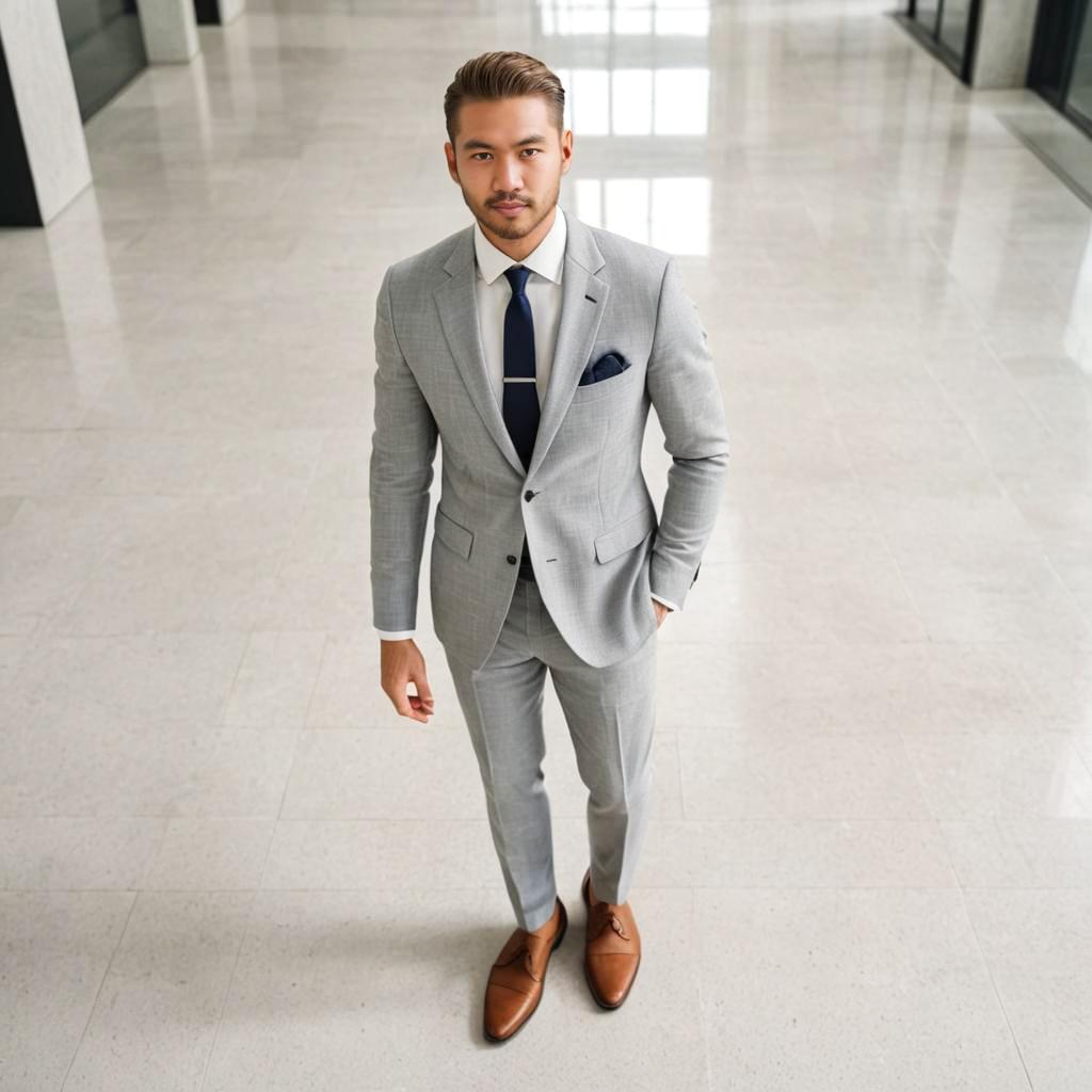 Stylish Man in Gray Suit at Modern Office