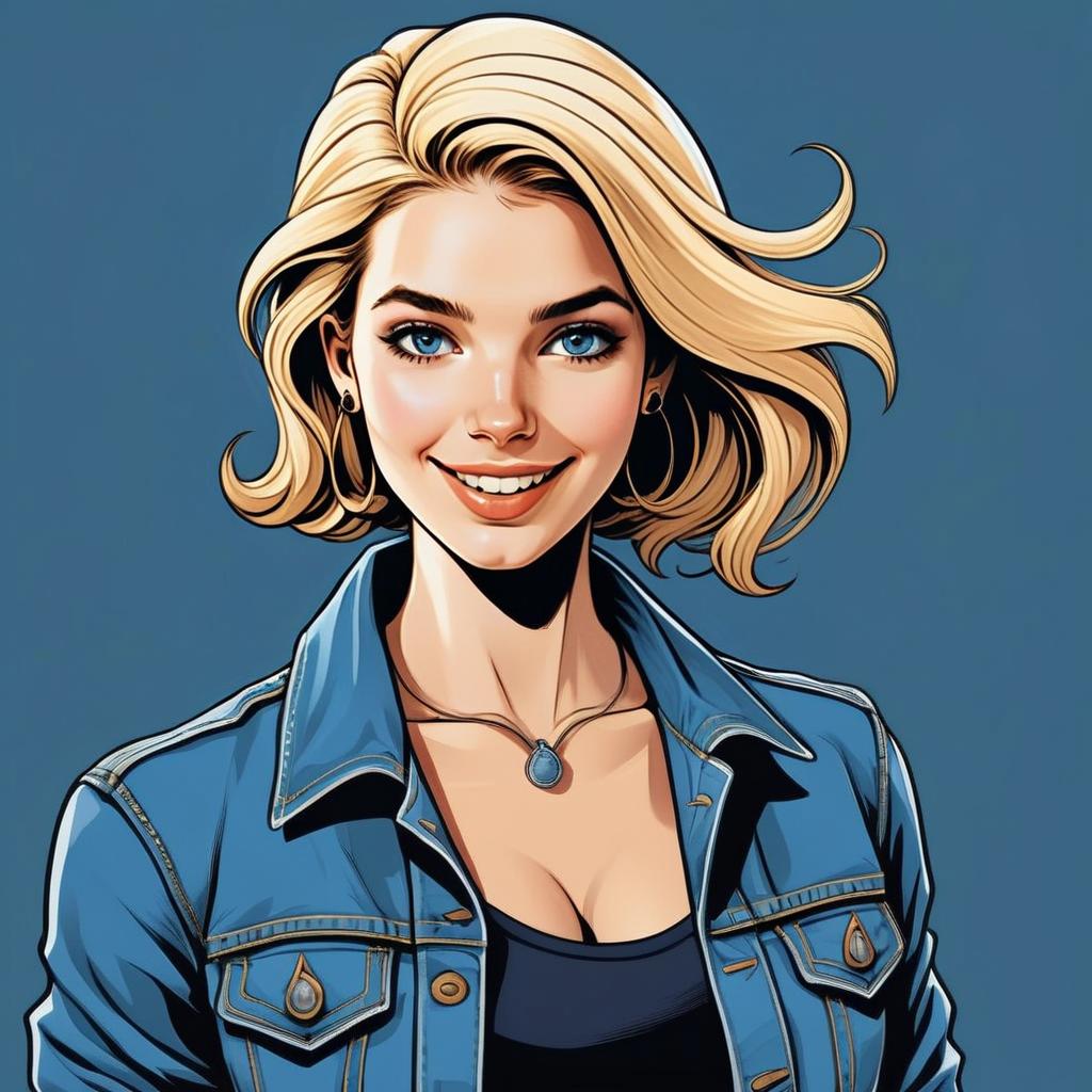 Smiling Young Woman in Denim Jacket