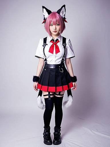 Morte Arknights Cosplay with Pink Hair and Fox Ears in Anime Style