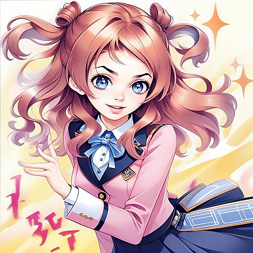 Hanami Saki Anime Girl in Pink School Uniform Illustration