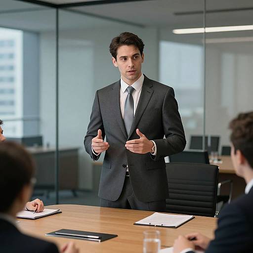 Young Businessman Presenting in Modern Office Meeting Room