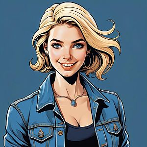 Smiling Young Woman in Denim Jacket