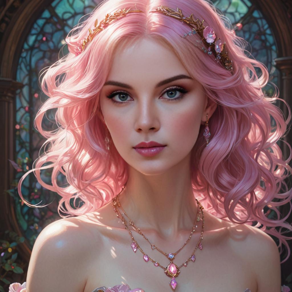 Ethereal Woman with Pink Hair