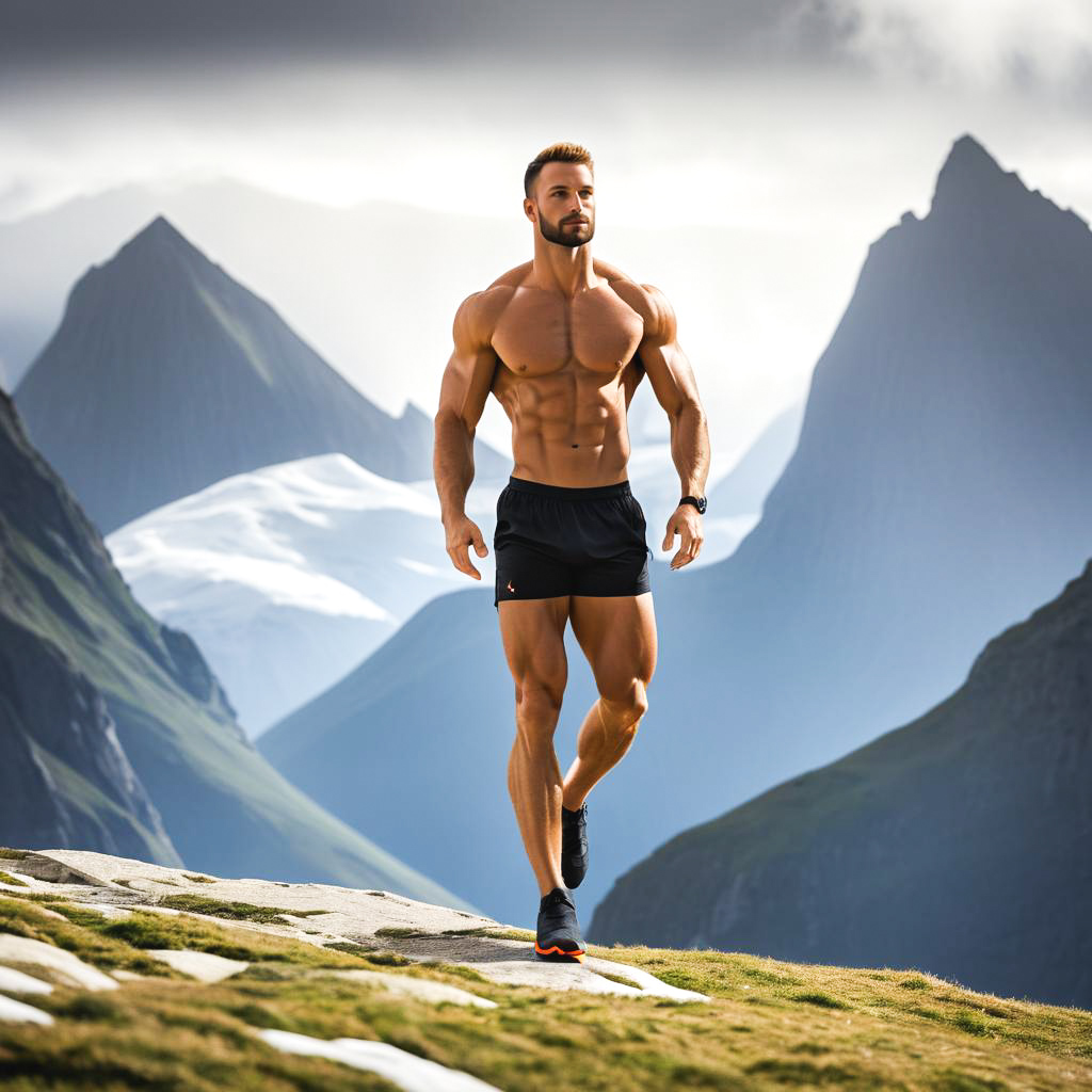 Muscular Man in Breathtaking Mountain Landscape