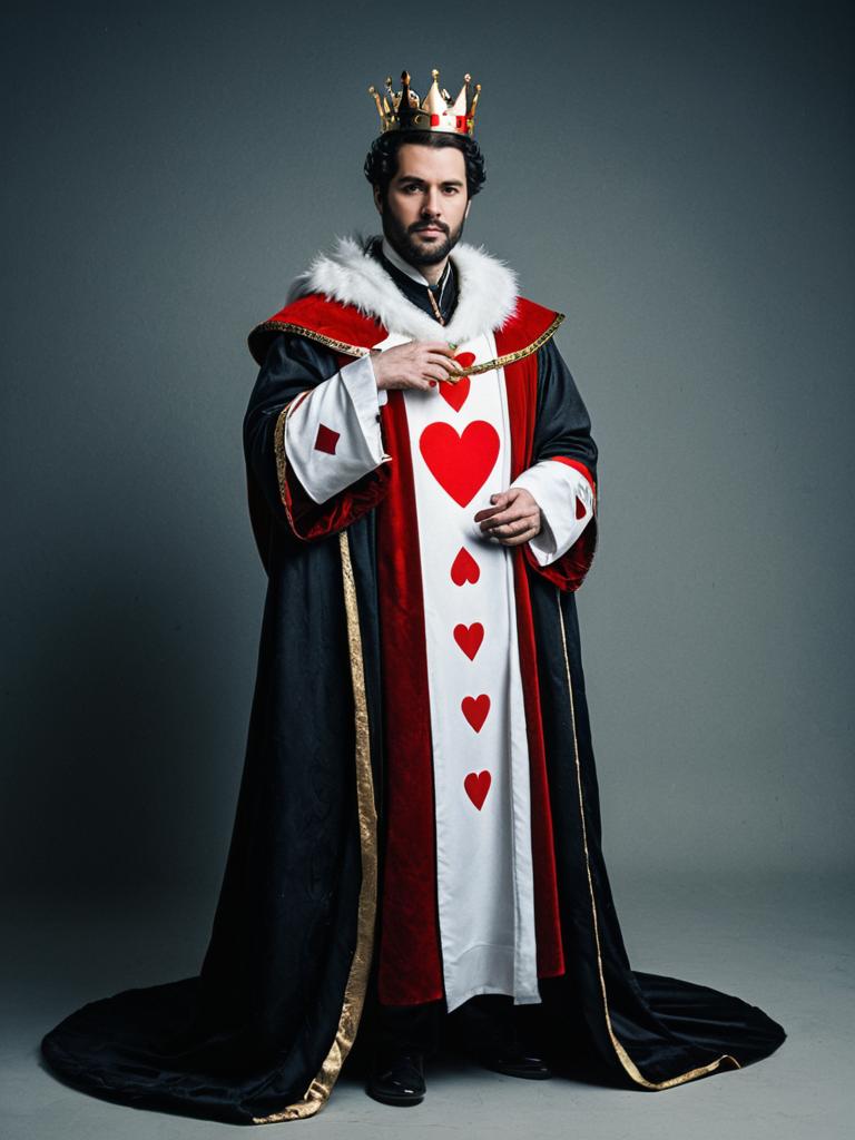 Man in King of Hearts Costume Full Body Cosplay with Robe and Crown