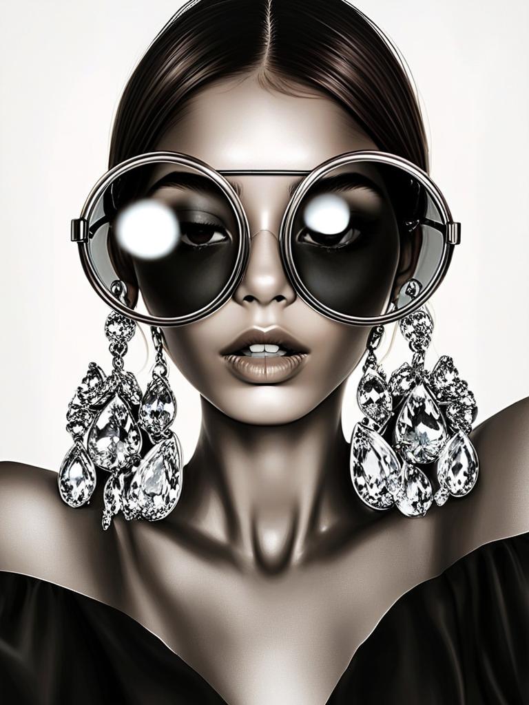 Elegant Woman in Oversized Sunglasses and Crystal Earrings Elegant Woman in Oversized Sunglasses and Crystal Earrings