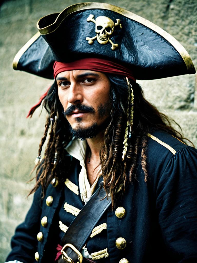 Realistic Pirate Costume with Skull and Crossbones Hat