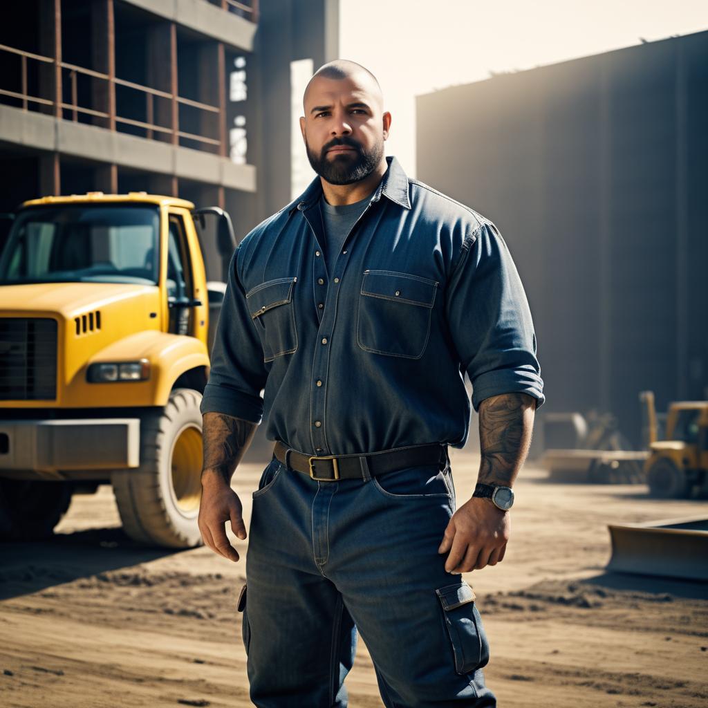 Confident Muscular Man at Construction Site