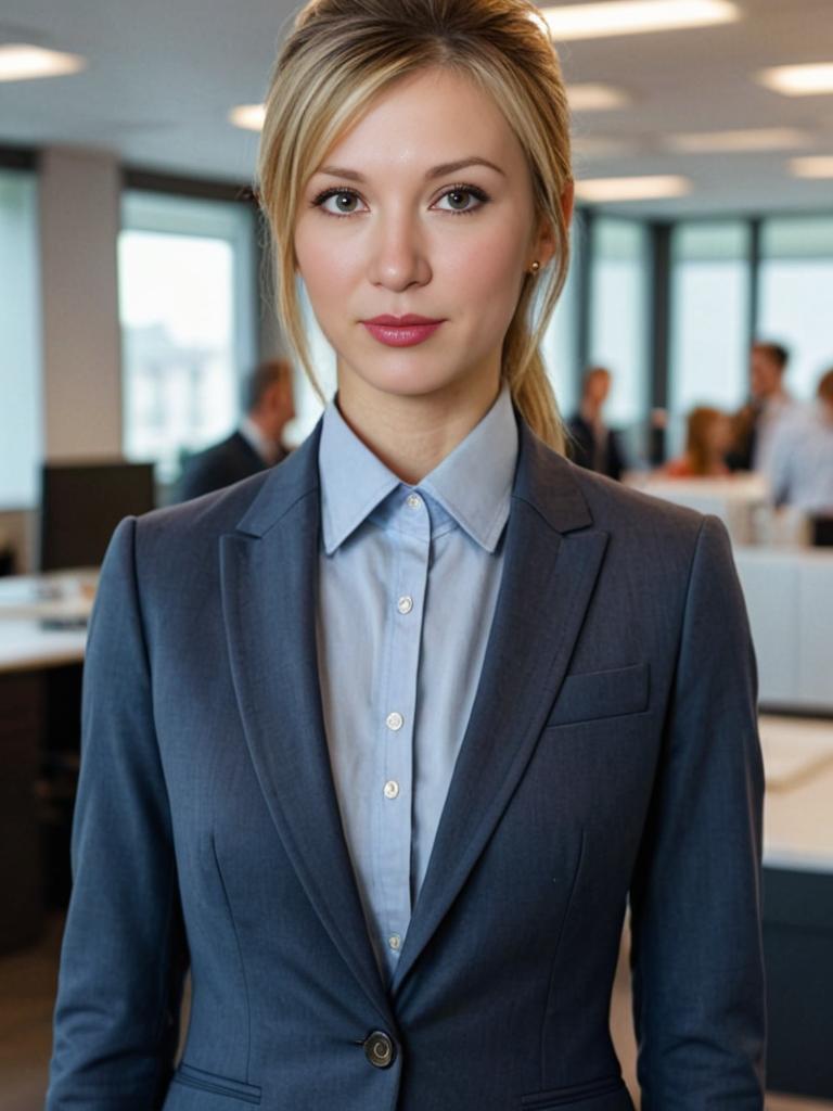 Confident businesswoman in gray suit