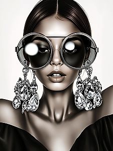 Elegant Woman in Oversized Sunglasses and Crystal Earrings